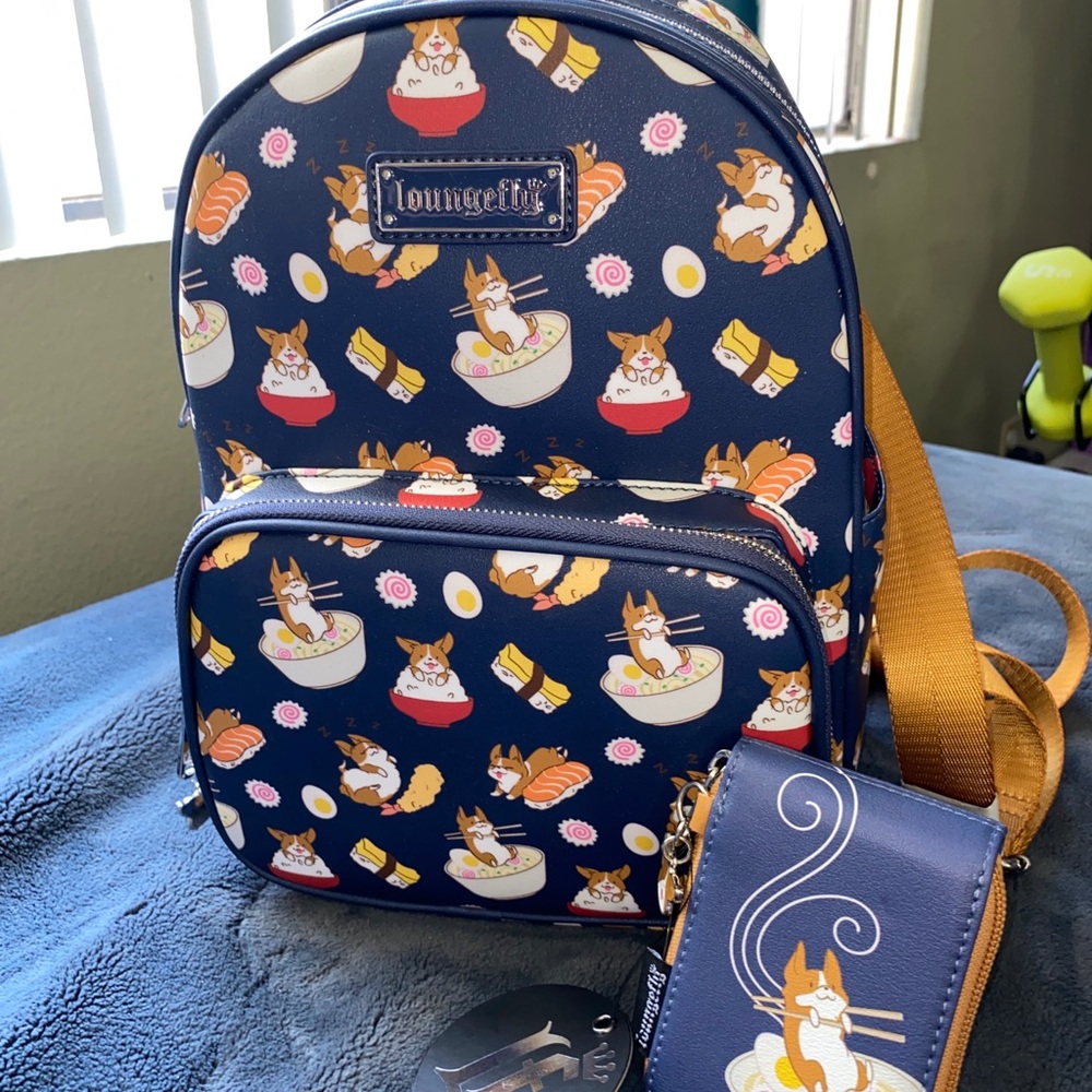 Rare Loungefly Corgi Food Mini Backpack & Wallet